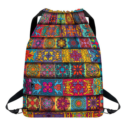 Rectangle Mandala Bohemian Pattern Print Drawstring Backpack