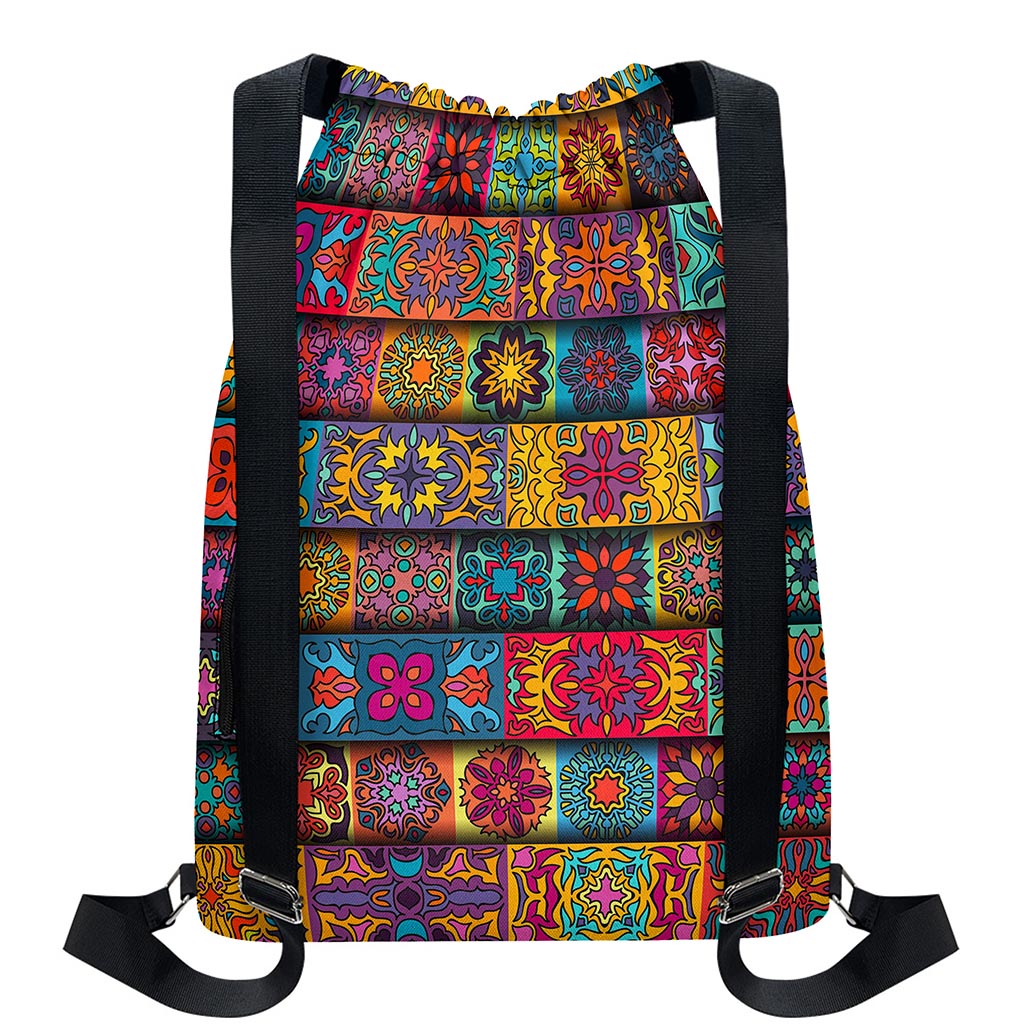 Rectangle Mandala Bohemian Pattern Print Drawstring Backpack