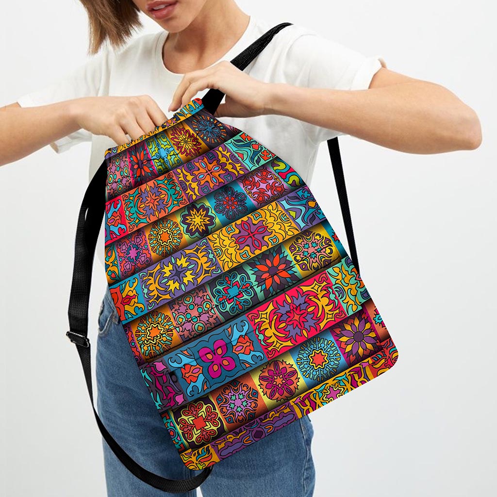 Rectangle Mandala Bohemian Pattern Print Drawstring Backpack