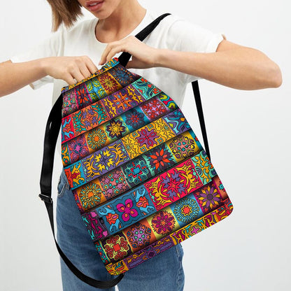 Rectangle Mandala Bohemian Pattern Print Drawstring Backpack