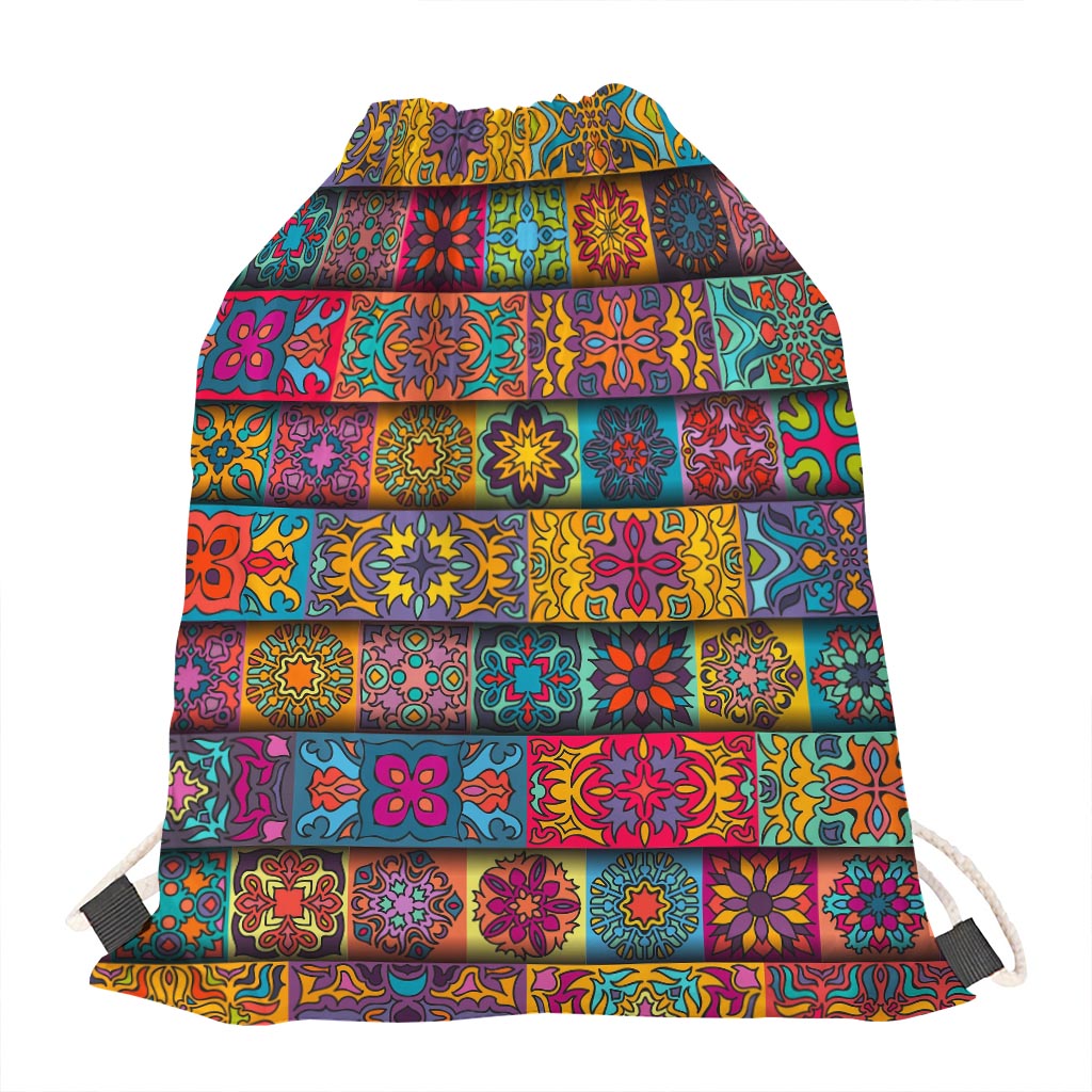 Rectangle Mandala Bohemian Pattern Print Drawstring Bag