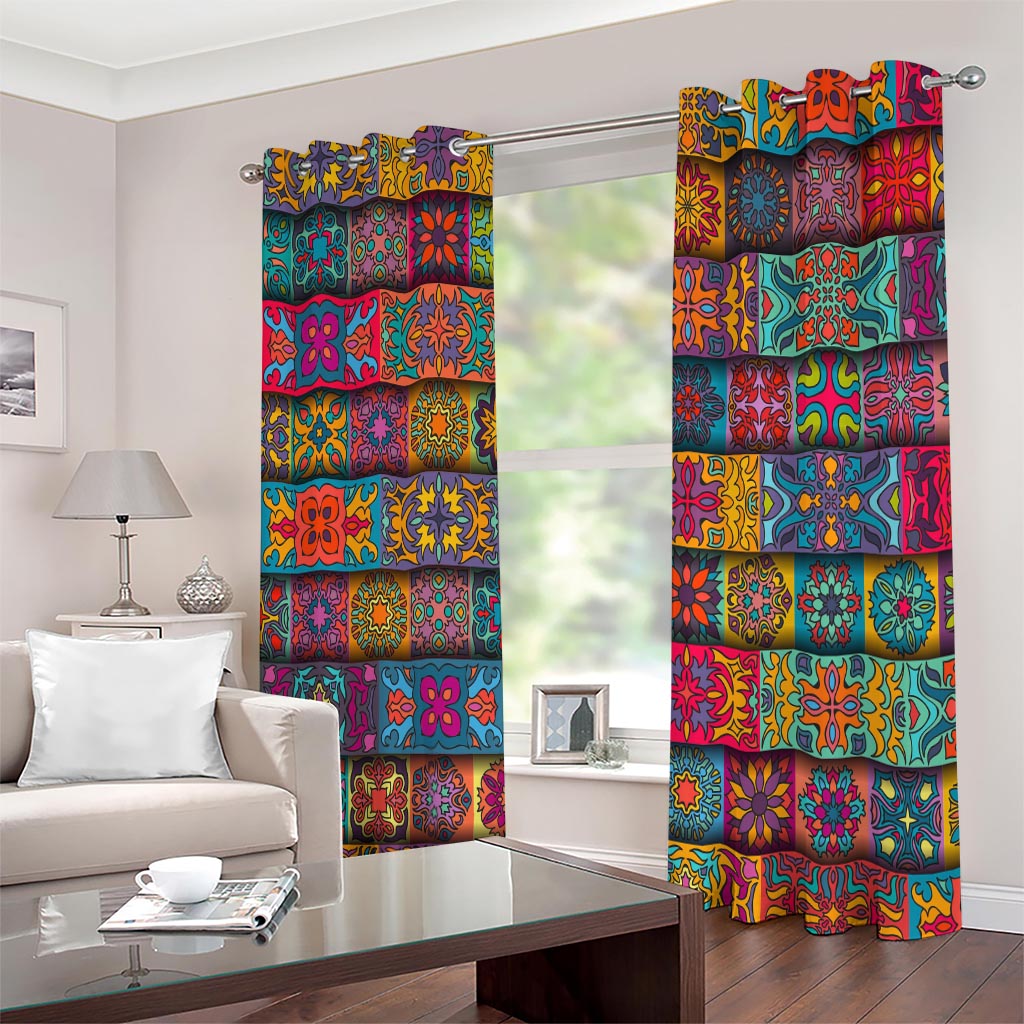 Rectangle Mandala Bohemian Pattern Print Extra Wide Grommet Curtains