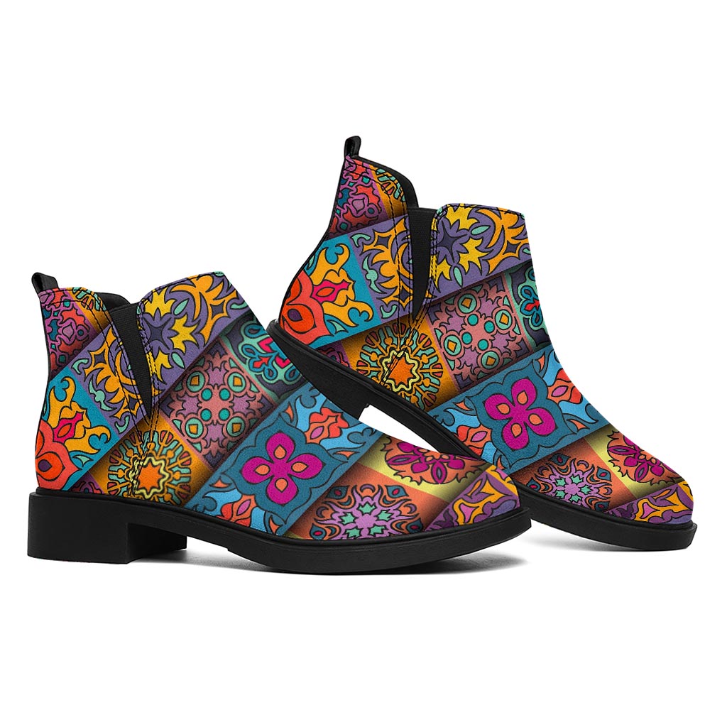 Rectangle Mandala Bohemian Pattern Print Flat Ankle Boots