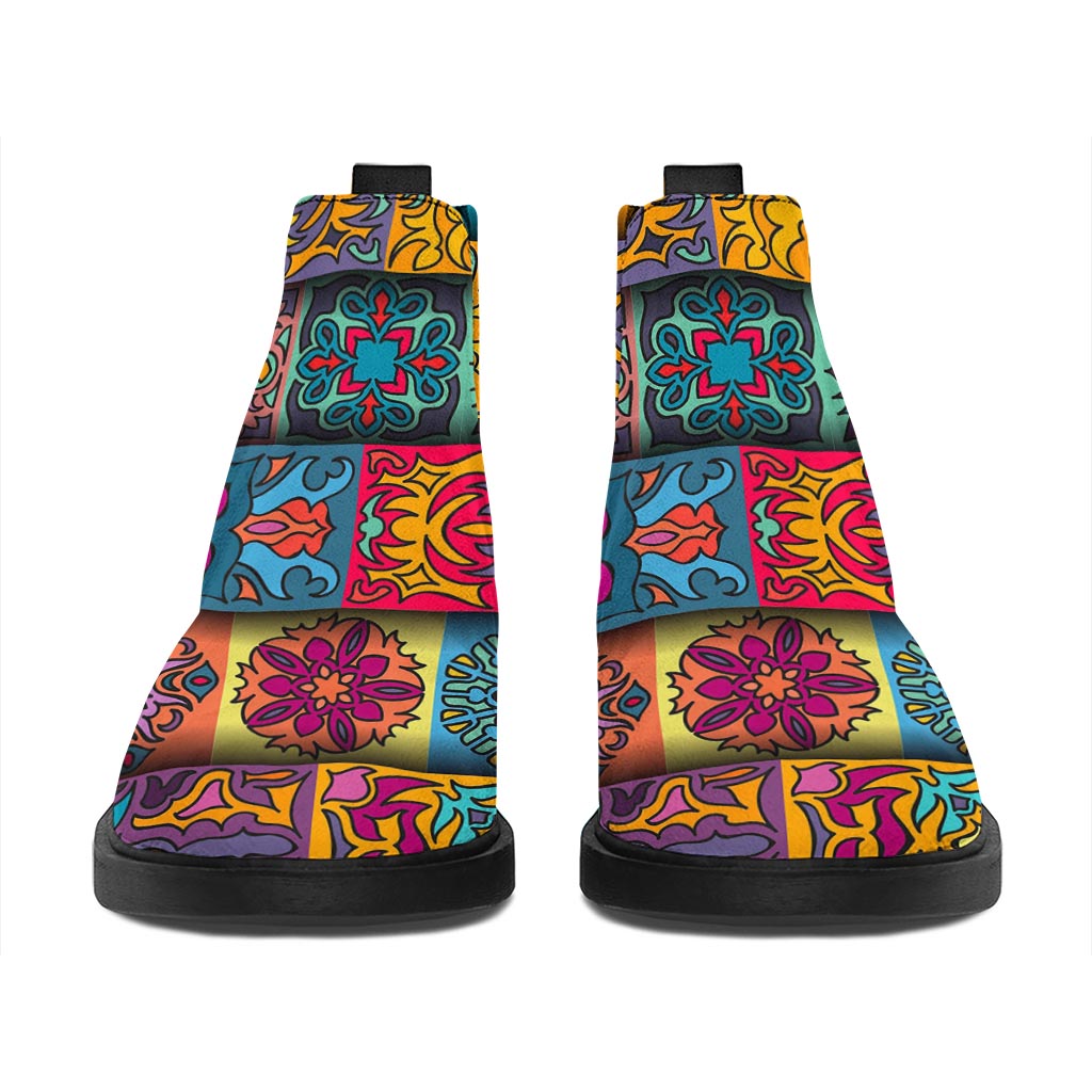 Rectangle Mandala Bohemian Pattern Print Flat Ankle Boots