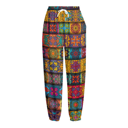 Rectangle Mandala Bohemian Pattern Print Fleece Lined Knit Pants