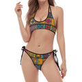 Rectangle Mandala Bohemian Pattern Print Halter Scoop Tie Side Bikini