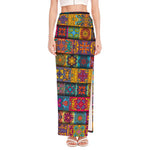 Rectangle Mandala Bohemian Pattern Print High Slit Maxi Skirt