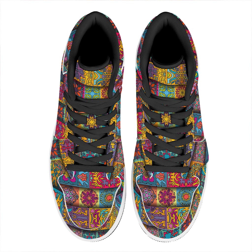 Rectangle Mandala Bohemian Pattern Print High Top Leather Sneakers
