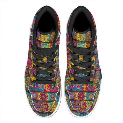 Rectangle Mandala Bohemian Pattern Print High Top Leather Sneakers