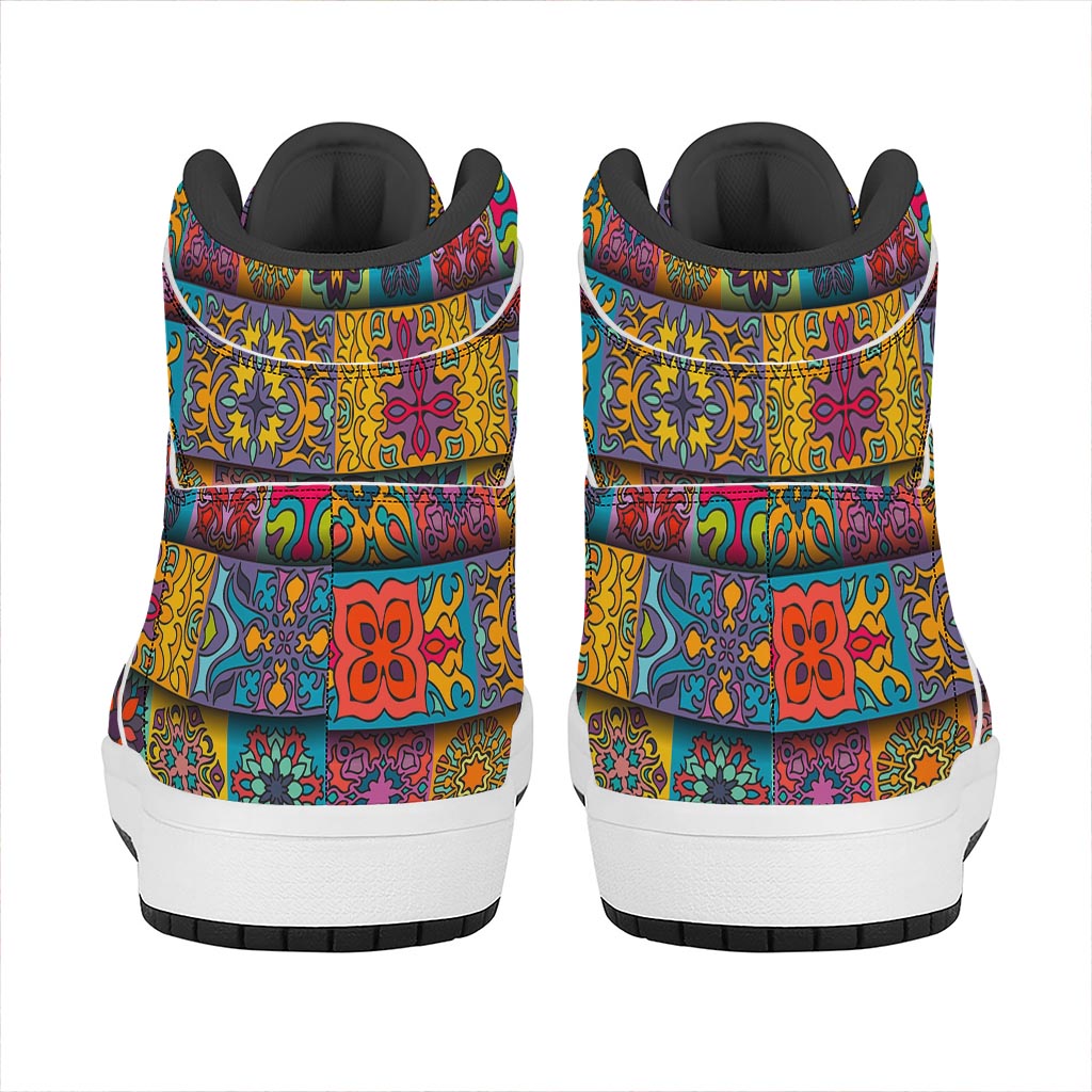 Rectangle Mandala Bohemian Pattern Print High Top Leather Sneakers