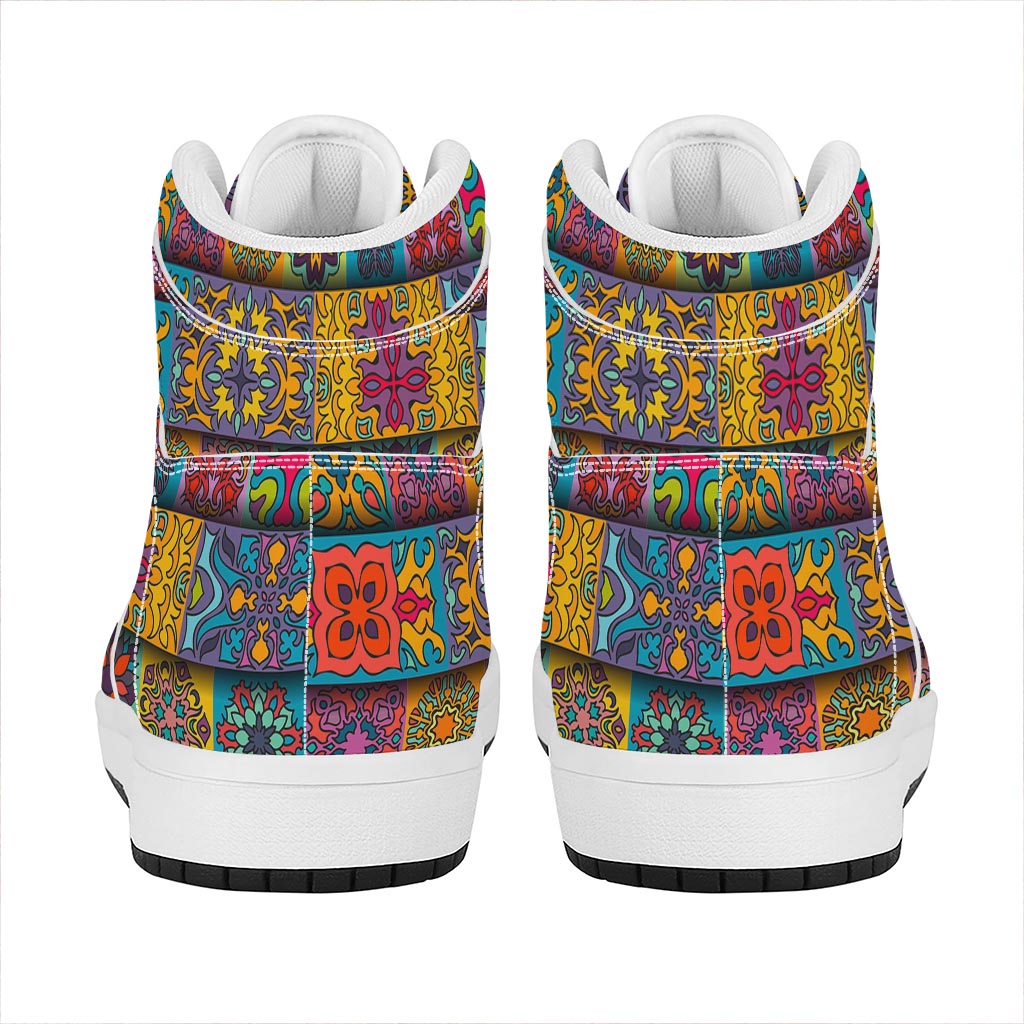 Rectangle Mandala Bohemian Pattern Print High Top Leather Sneakers