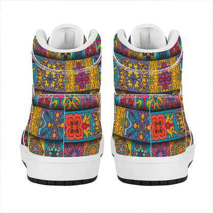 Rectangle Mandala Bohemian Pattern Print High Top Leather Sneakers