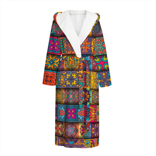 Rectangle Mandala Bohemian Pattern Print Hooded Bathrobe