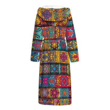 Rectangle Mandala Bohemian Pattern Print Hooded Bathrobe