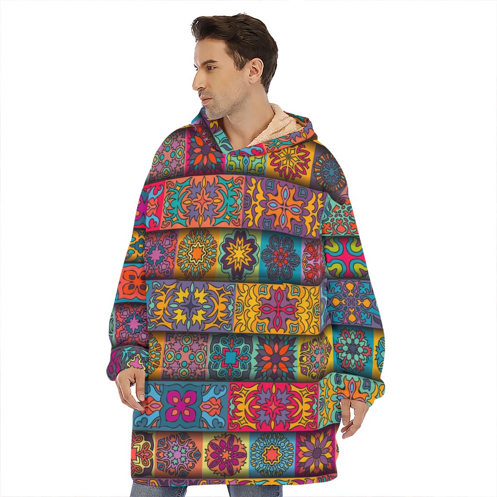 Rectangle Mandala Bohemian Pattern Print Hoodie Blanket