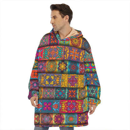Rectangle Mandala Bohemian Pattern Print Hoodie Blanket