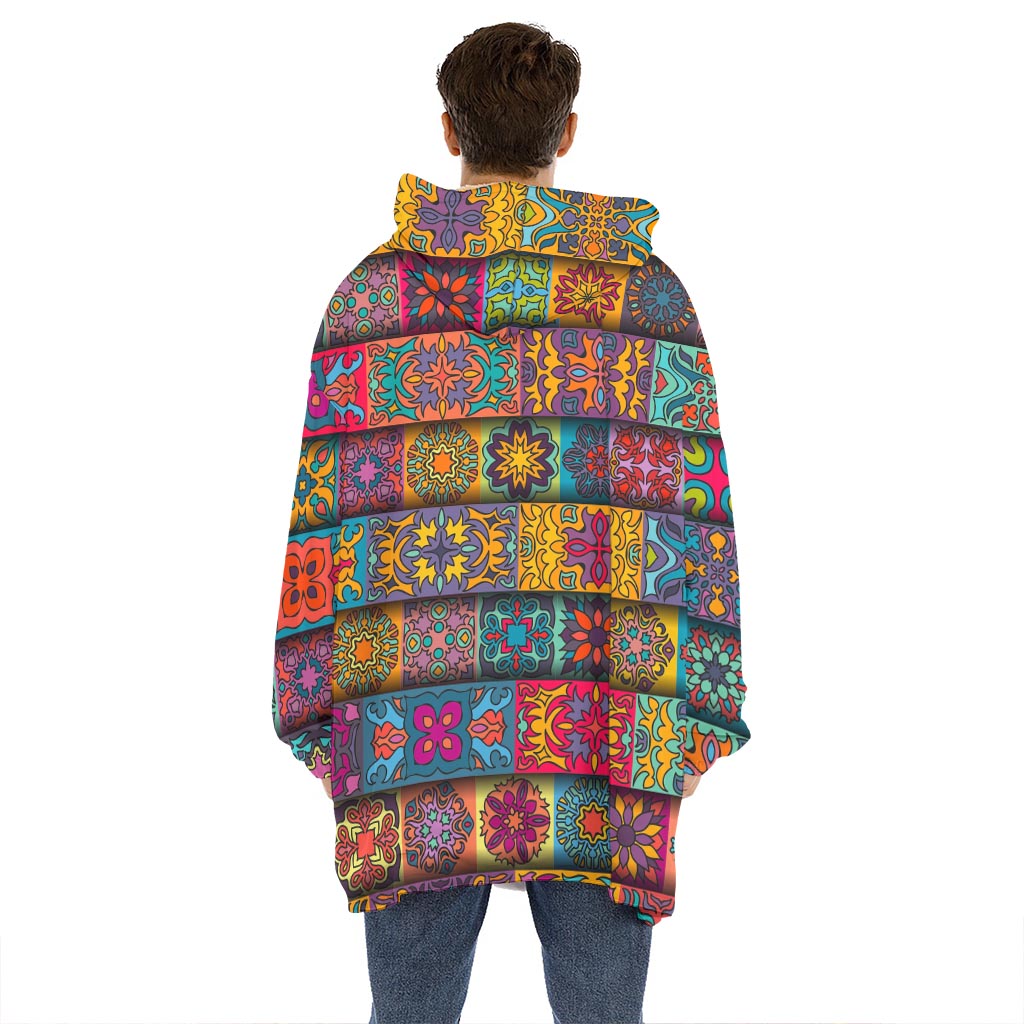Rectangle Mandala Bohemian Pattern Print Hoodie Blanket
