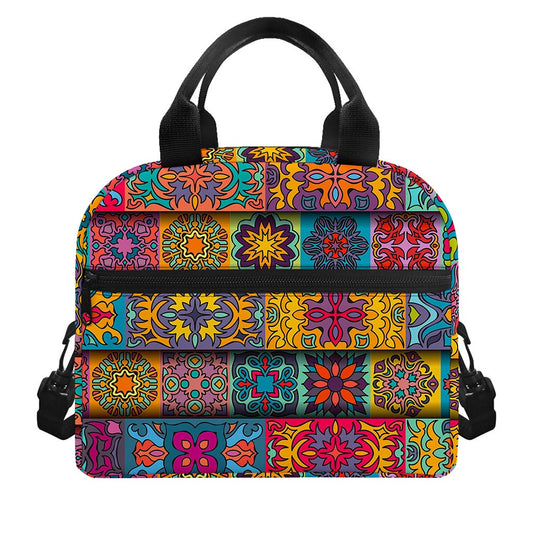 Rectangle Mandala Bohemian Pattern Print Insulated Lunch Bag