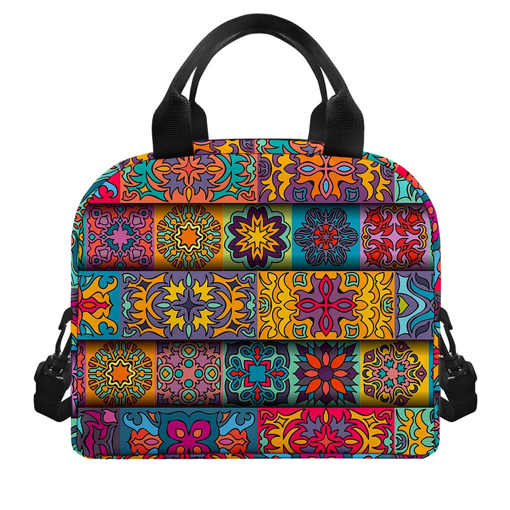 Rectangle Mandala Bohemian Pattern Print Insulated Lunch Bag