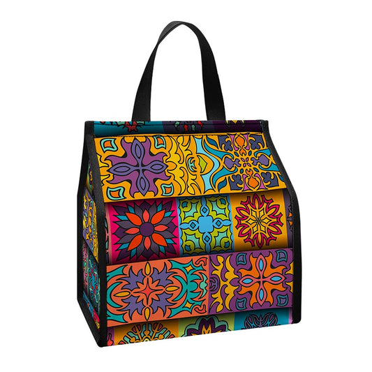 Rectangle Mandala Bohemian Pattern Print Insulated Lunch Tote