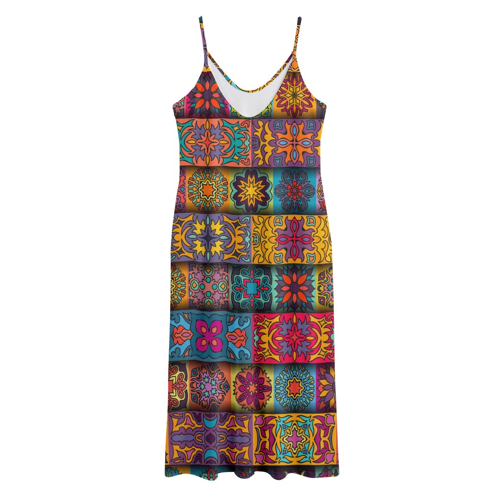 Rectangle Mandala Bohemian Pattern Print Jersey Midi Cami Dress