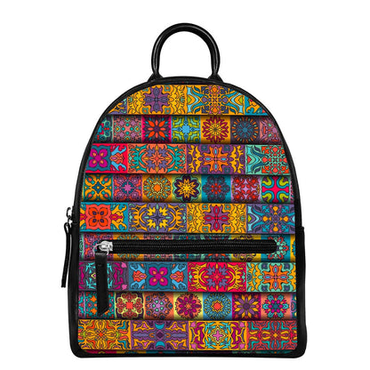 Rectangle Mandala Bohemian Pattern Print Leather Backpack