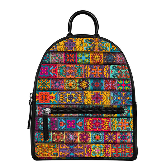 Rectangle Mandala Bohemian Pattern Print Leather Backpack