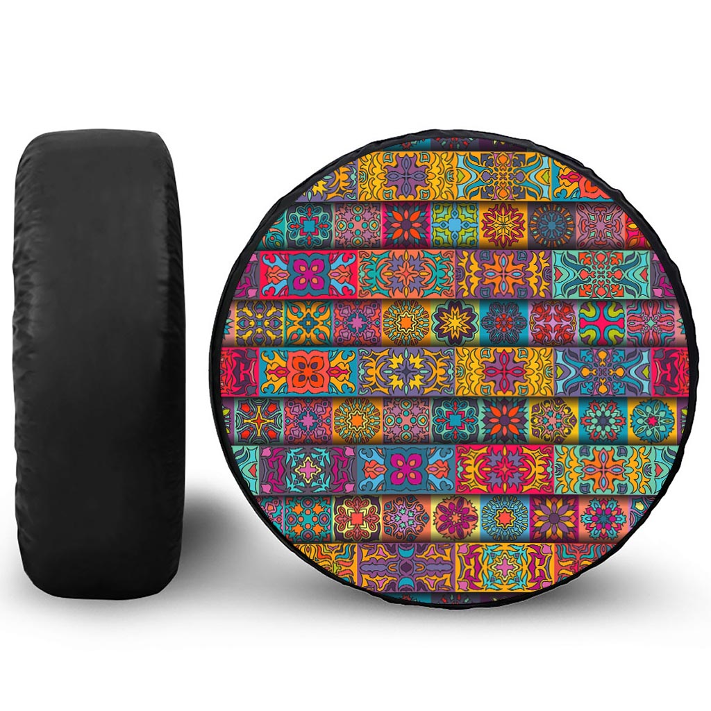 Rectangle Mandala Bohemian Pattern Print Leather Spare Tire Cover