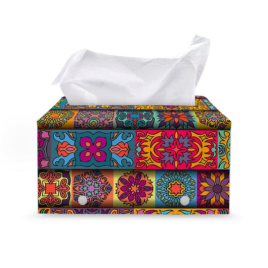 Rectangle Mandala Bohemian Pattern Print Leather Tissue Box Cover