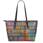 Rectangle Mandala Bohemian Pattern Print Leather Tote Bag