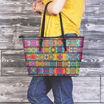 Rectangle Mandala Bohemian Pattern Print Leather Tote Bag