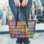 Rectangle Mandala Bohemian Pattern Print Leather Tote Bag