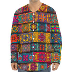 Rectangle Mandala Bohemian Pattern Print Long Sleeve Baseball Jersey