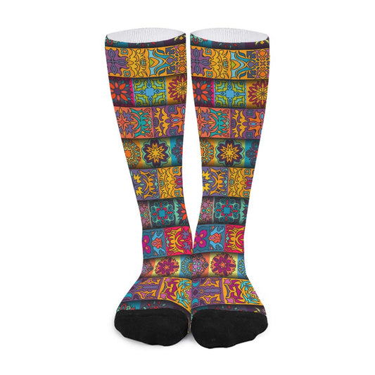 Rectangle Mandala Bohemian Pattern Print Long Socks