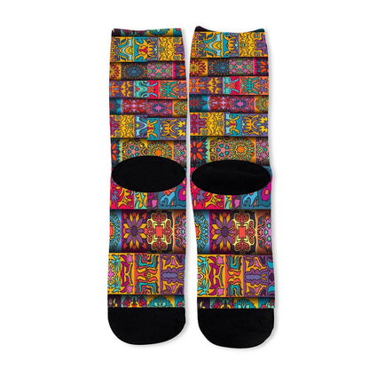 Rectangle Mandala Bohemian Pattern Print Long Socks
