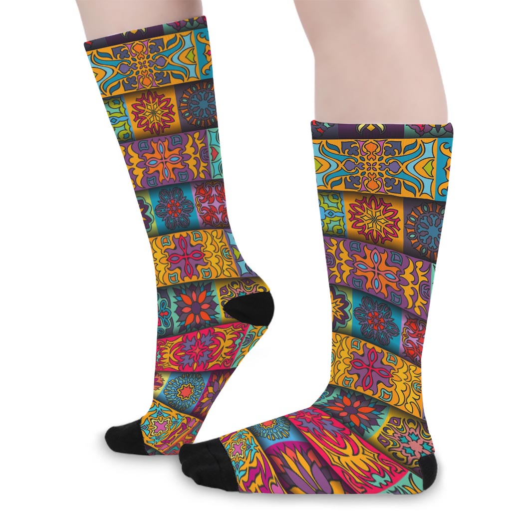 Rectangle Mandala Bohemian Pattern Print Long Socks
