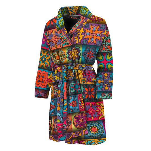 Rectangle Mandala Bohemian Pattern Print Men's Bathrobe