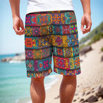 Rectangle Mandala Bohemian Pattern Print Men's Cargo Shorts