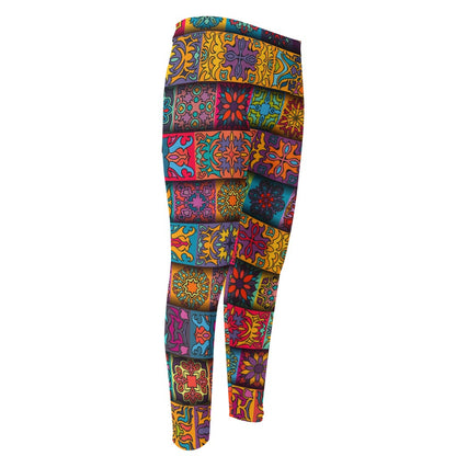 Rectangle Mandala Bohemian Pattern Print Men's Compression Pants