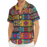 Rectangle Mandala Bohemian Pattern Print Men's Deep V-Neck Shirt