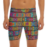 Rectangle Mandala Bohemian Pattern Print Men's Long Boxer Briefs