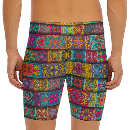 Rectangle Mandala Bohemian Pattern Print Men's Long Boxer Briefs