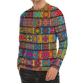 Rectangle Mandala Bohemian Pattern Print Men's Long Sleeve Rash Guard