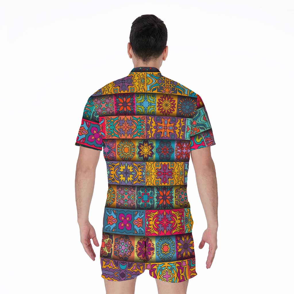 Rectangle Mandala Bohemian Pattern Print Men's Rompers