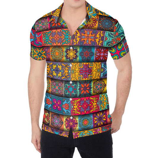 Rectangle Mandala Bohemian Pattern Print Men's Shirt