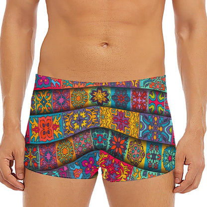 Rectangle Mandala Bohemian Pattern Print Men's Short Boxer Briefs