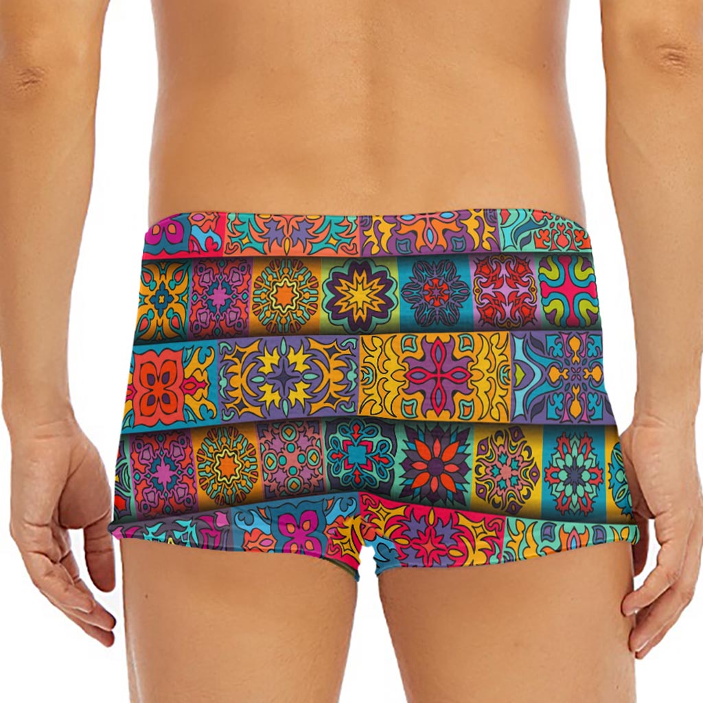 Rectangle Mandala Bohemian Pattern Print Men's Short Boxer Briefs
