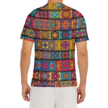 Rectangle Mandala Bohemian Pattern Print Men's Short Sleeve Rash Guard