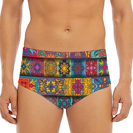 Rectangle Mandala Bohemian Pattern Print Men's Triangle Swim Briefs