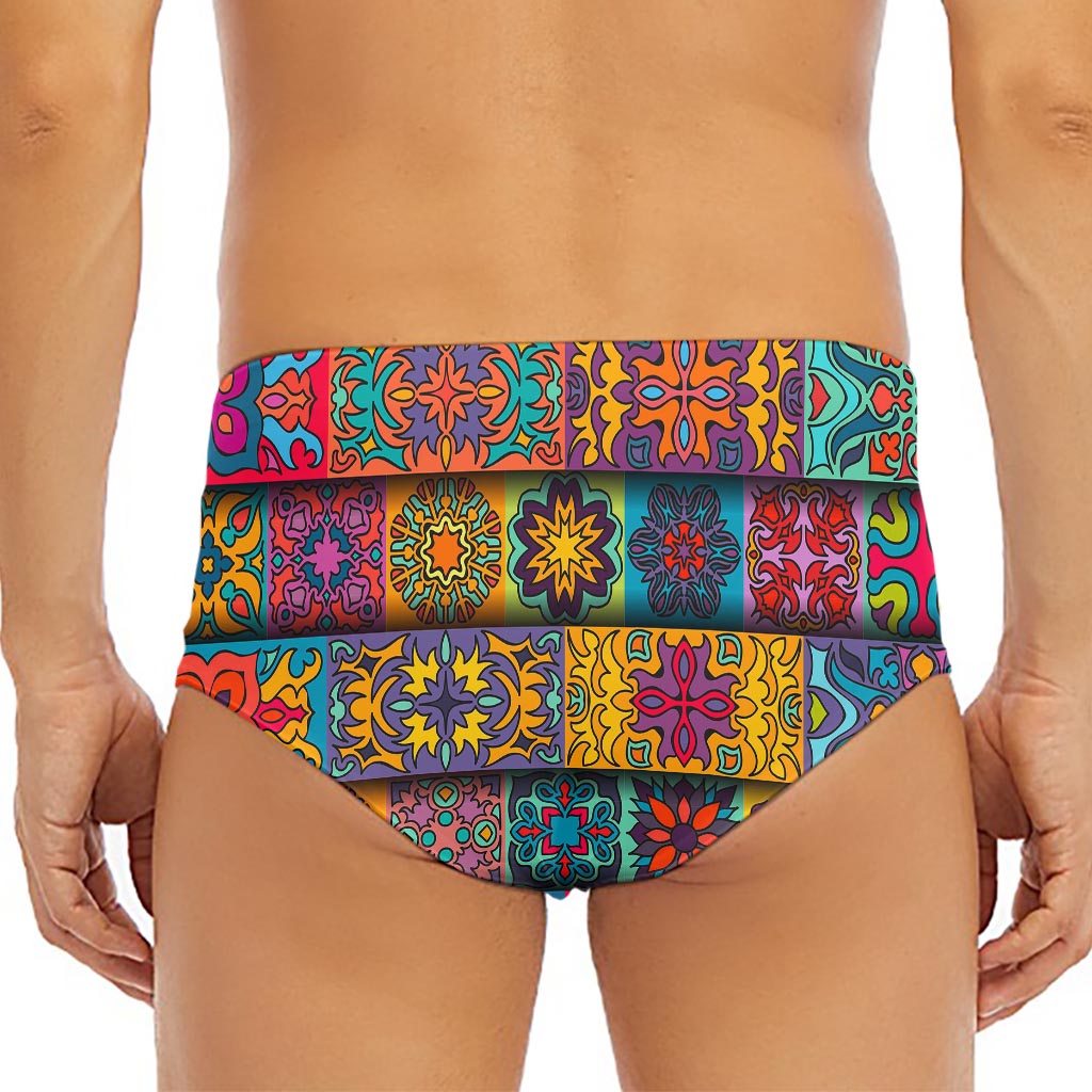 Rectangle Mandala Bohemian Pattern Print Men's Triangle Swim Briefs